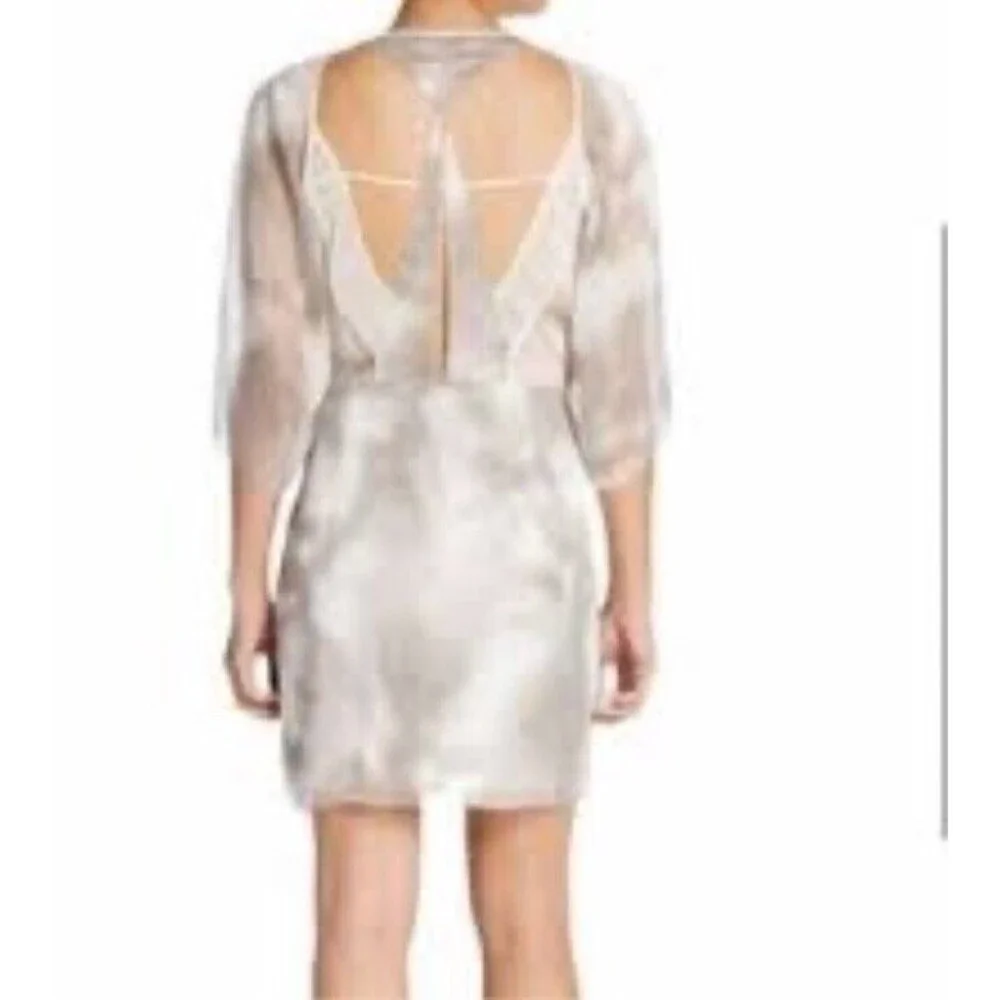 NWT Halston Heritage size 2 Cut Out Sheer Tie Dye short beige Dress $395